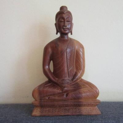 Buddha Skulptur - Holz Schnitzerei - Vollholz - 24cm x 15cm - thumb