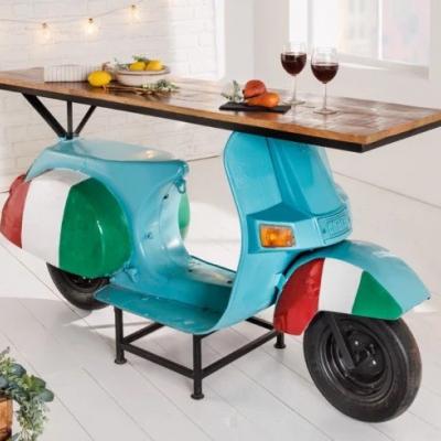 Extravagante Bar Theke SCOOTER 166cm türkis Italia Look mit Mangoholz - thumb