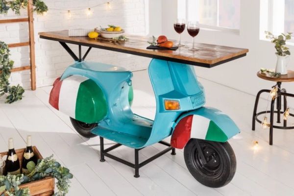 Extravagante Bar Theke SCOOTER 166cm türkis Italia Look mit Mangoholz