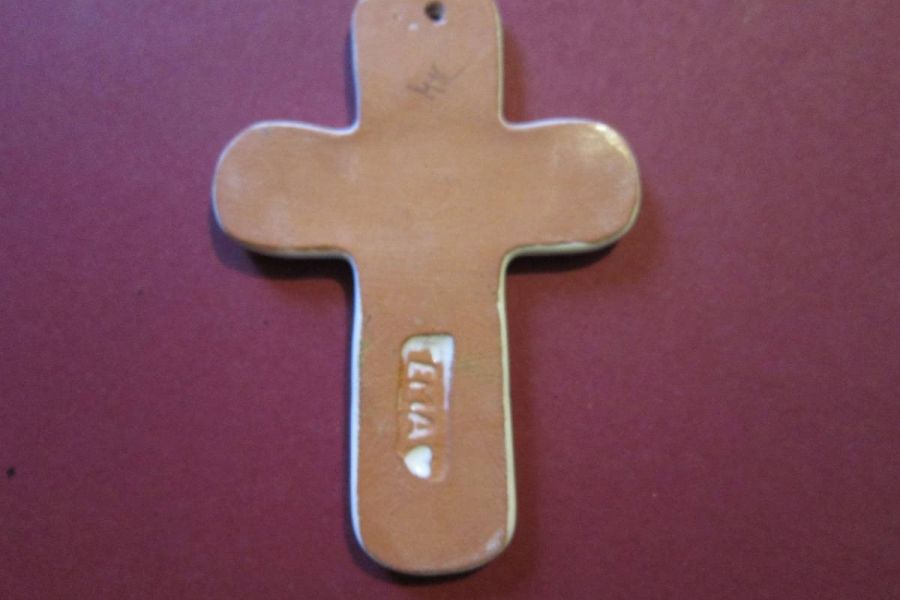 Altes Keramik Kreuz - 13cm x 9,5cm - rustikale Deko - Handarbeit - Bild 2