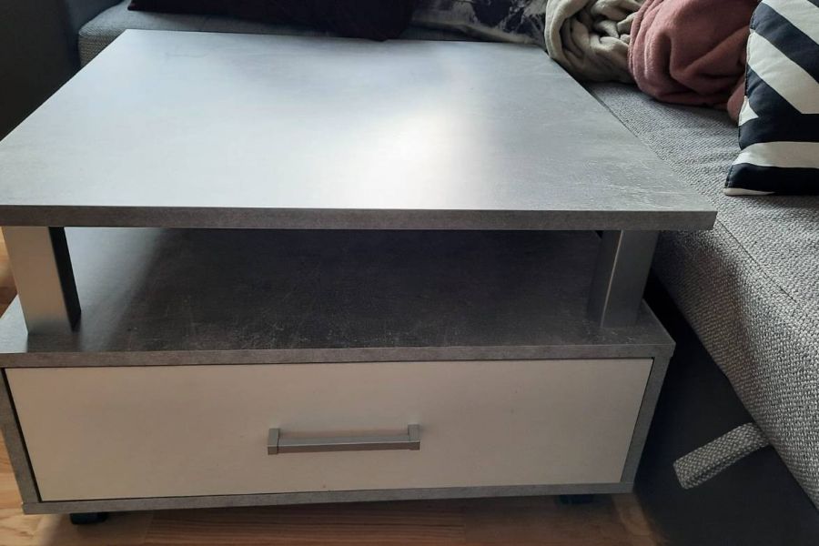 Stylische beleuchtete Wohnwand, Couchtisch mit Stauraum betongrau/weiß - Bild 4