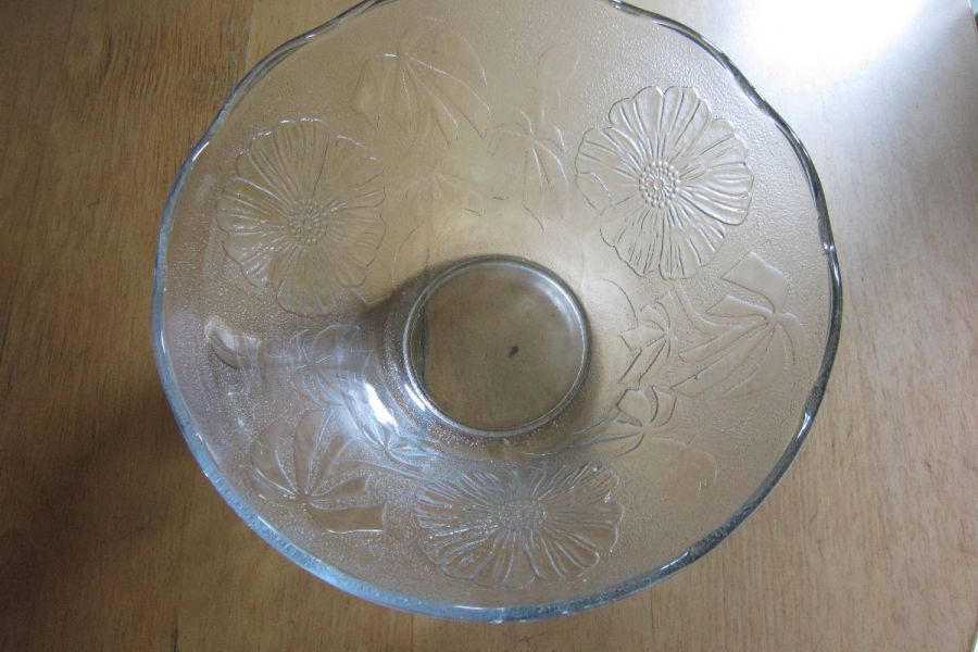 Große Schüssel aus Glas - Blumenornamente - vielseitig verwendbar - Bild 1