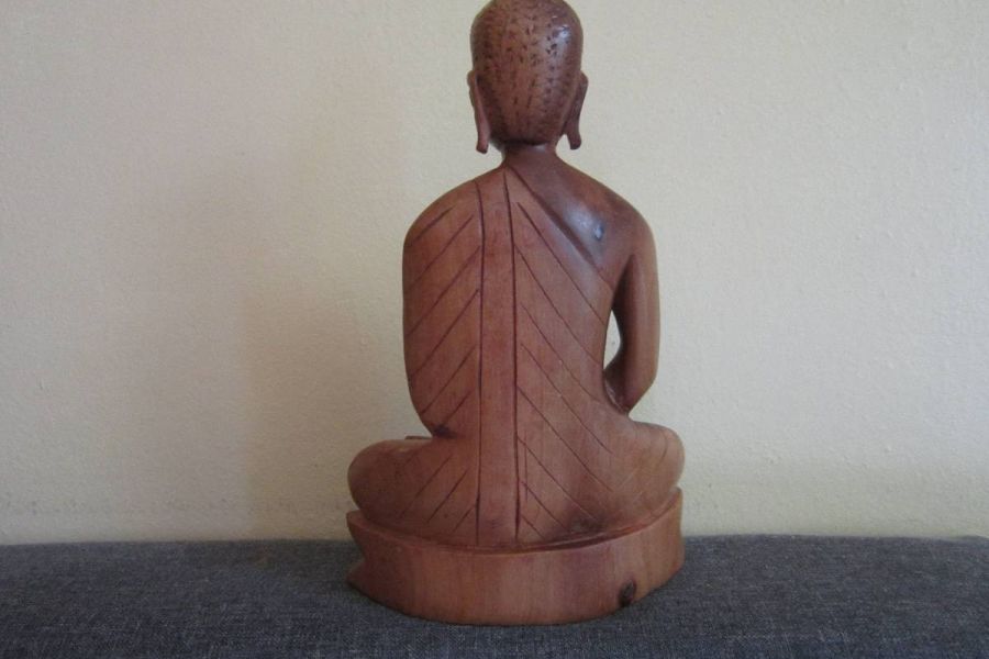 Buddha Skulptur - Holz Schnitzerei - Vollholz - 24cm x 15cm - Bild 2